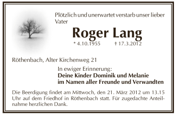 Traueranzeige von Roger Lang von Pegnitz-Zeitung